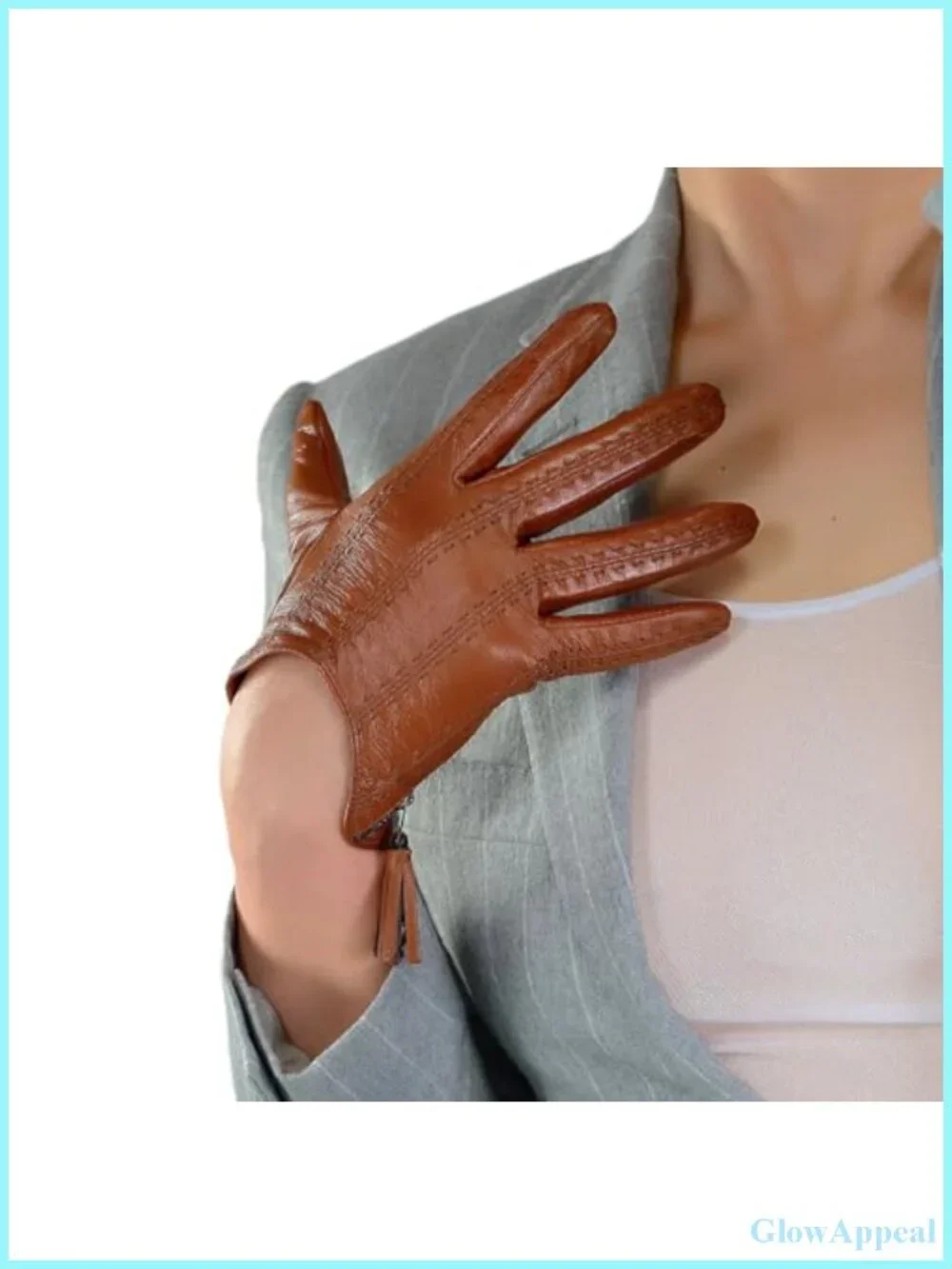 Genuine Goatskin Leather Driving Gloves Touchscreen Tassel Zipper Winter